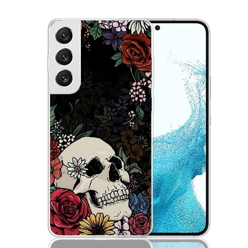 Human Skeleton Red Rose Phone Case For Samsung Galaxy S25 S24 S23 S22 S21 FE S20 Ultra S10 Plus Art Customized Coque Capa S24 S2