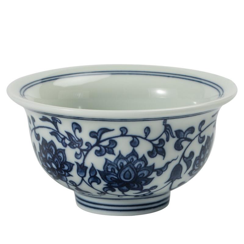 Ceramic Blue and White Underglaze Large Master Single Tasting Kung Fu Tea Bowl Retro Handheld Cup Wholesale