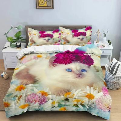 Animals Cute Cat Bedding Set Boys Girls Twin Queen Size Duvet Cover Pillowcase Bed Boys Fashion Home Textileextile
