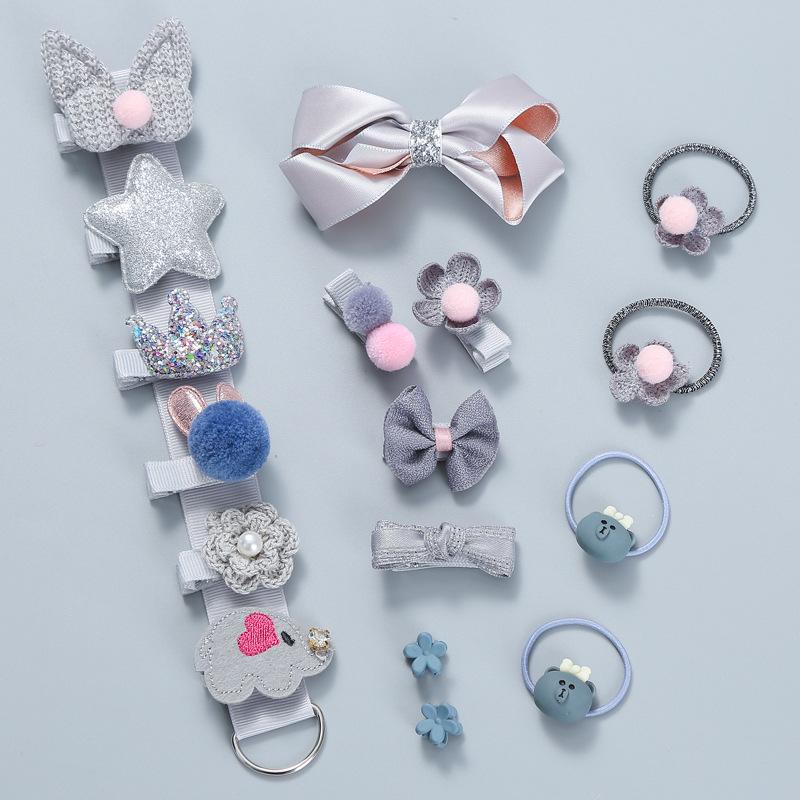 Korean Style 18-Piece Children's Hair Clips Gift Set - Hair-Friendly Bows & Crown Hairpins for Girls
