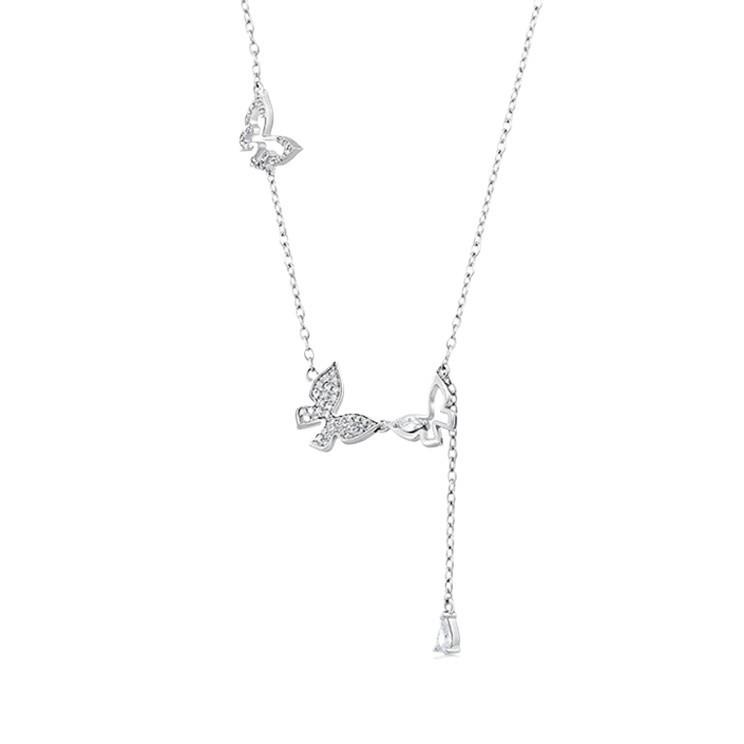S925 Sterling Silver Diamond Butterfly Tassel Necklace Women's Cold Wind Fashionable Luxury Niche Collarbone Chain Accessories
