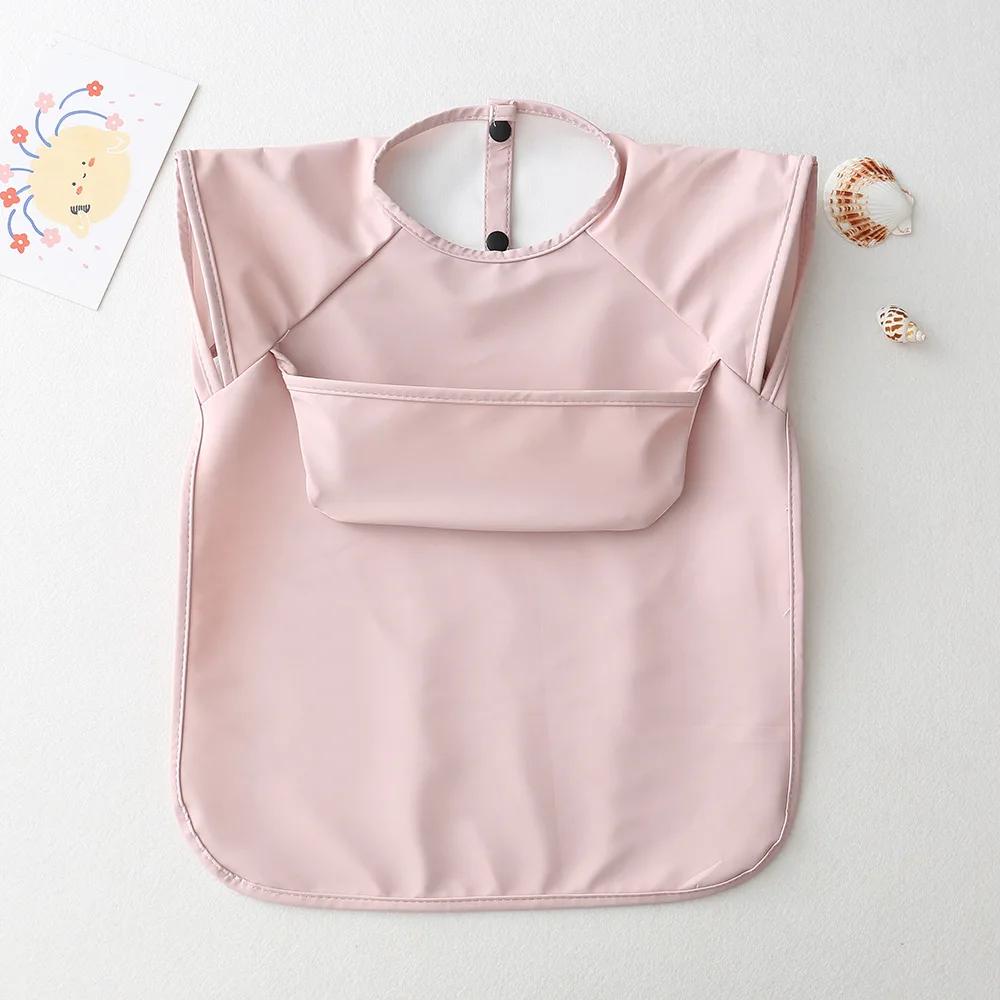 

Baby Bibs Sleeveless Waterproof Aprons Baby Reverse Dressing for Eating Infant and Toddler Dirt Proof Wash Free Meal Pouches розовый