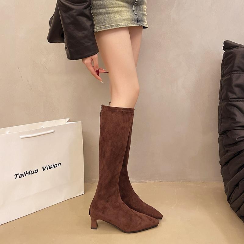 Winter Women Stretch Modern Boots Fashion Leopard Print Shoes Ladies Sexy High Heel Long Booties