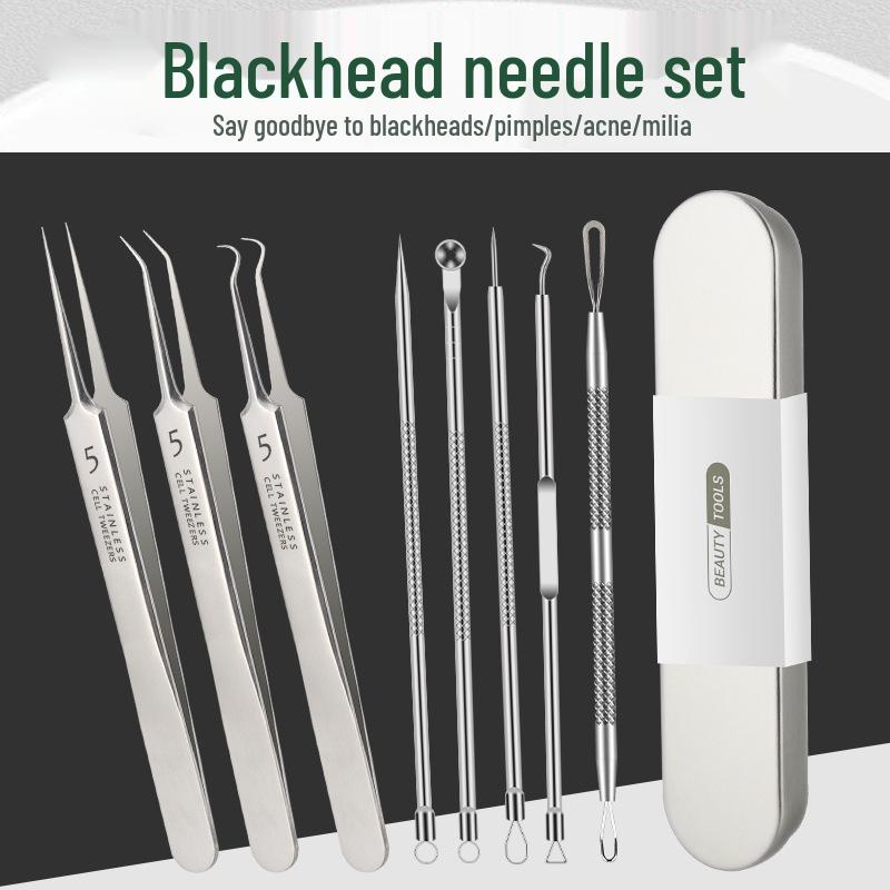 Precision Acne & Blackhead Removal Tweezers Set - Pimple Needle and Squeezing Tool