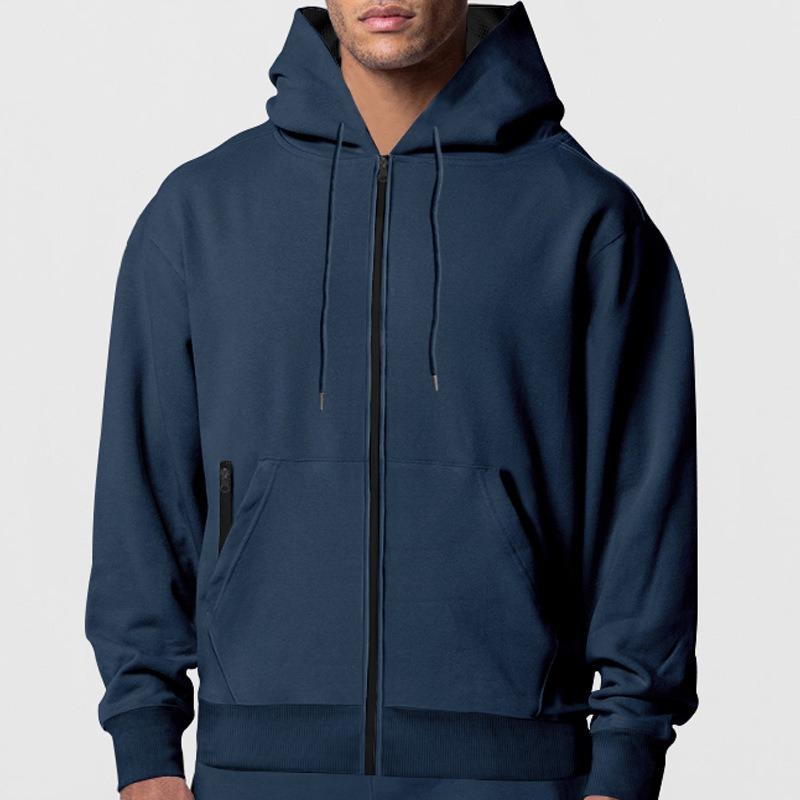 Men's Solid Hooded Zip Up Fleece Sweatshirt.