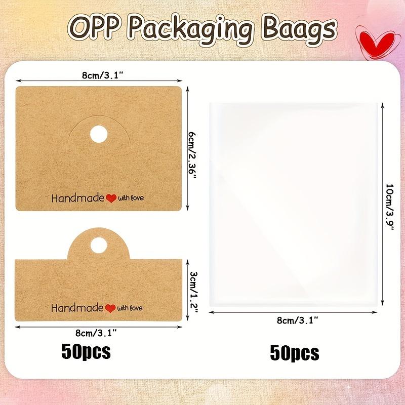 

100 шт. пакетов для упаковки ювелирных изделий, включая 50 пакетов и 50 карточек, прозрачные пакеты для демонстрации ювелирных изделий, браслетов, серег, наборы для упаковки изделий ручной работы