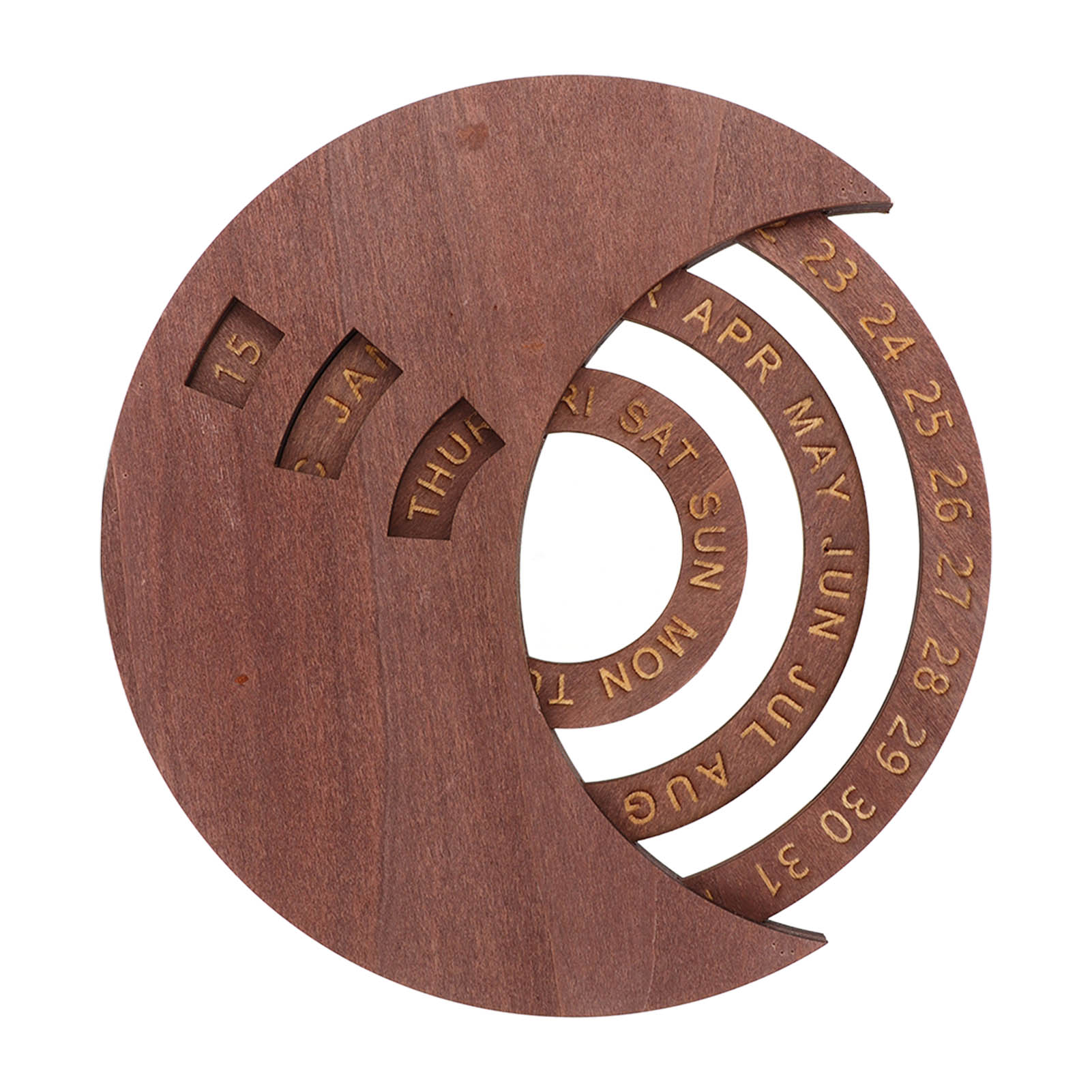 

Wooden Disc Calendar Dark Brown Rotatable Disc Natural Wood Vintage Style Wooden Perpetual Calendar for Home Office Dorm