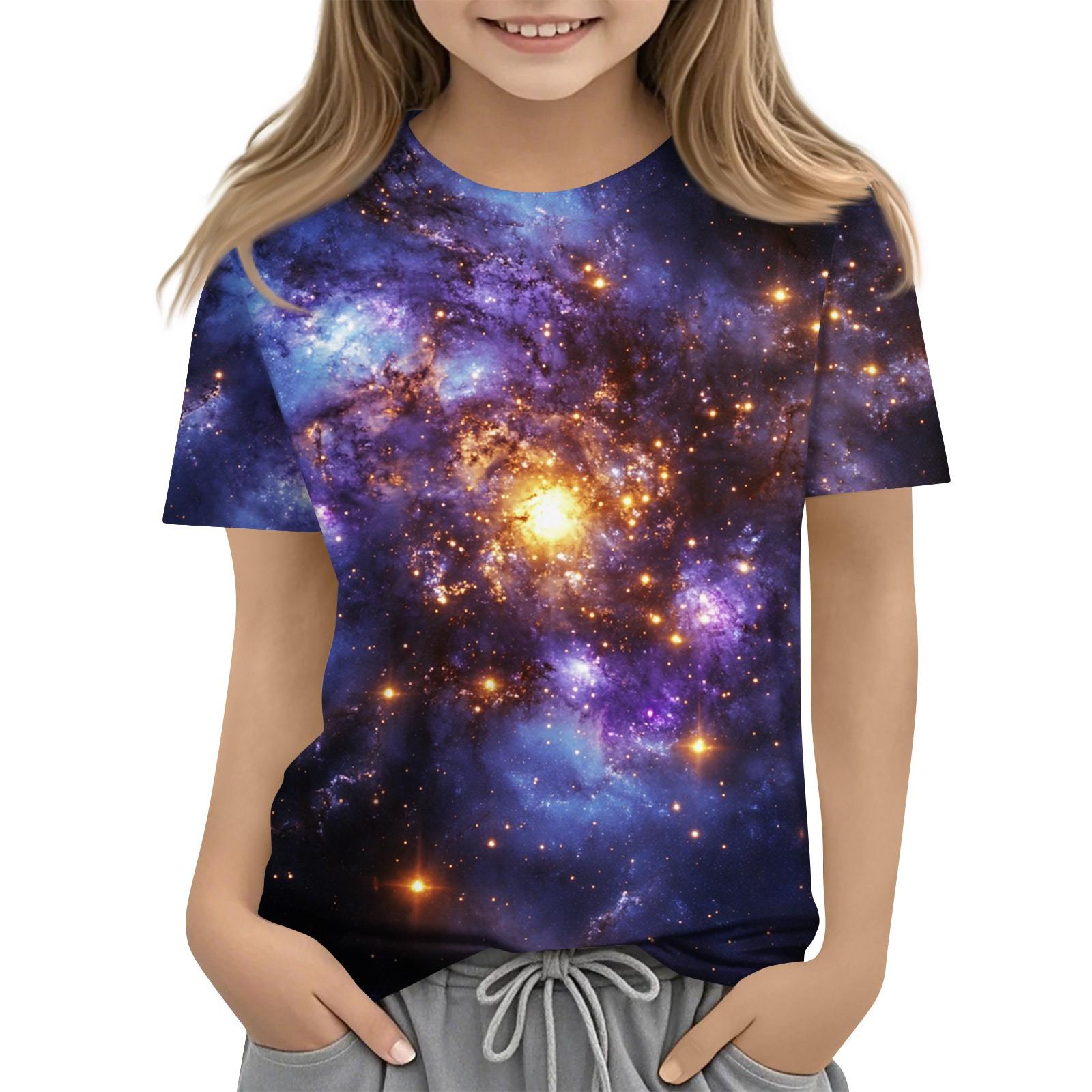 

Футболка для малышей, девочек и мальчиков, симпатичные футболки с принтом звездного неба, детские рубашки 1-15 лет 120 жёлтый