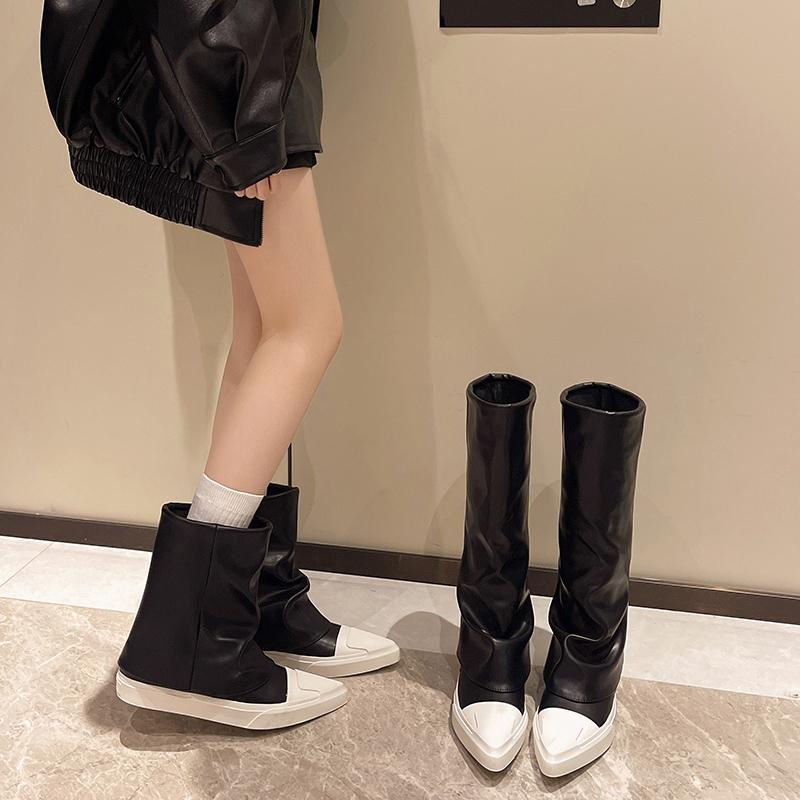 Pointed Toe Women High Boots Leather Fashion Winter Shoes New Brand 2025 Trend Knee High Gladiator New Motorcycle Botas De Mujer