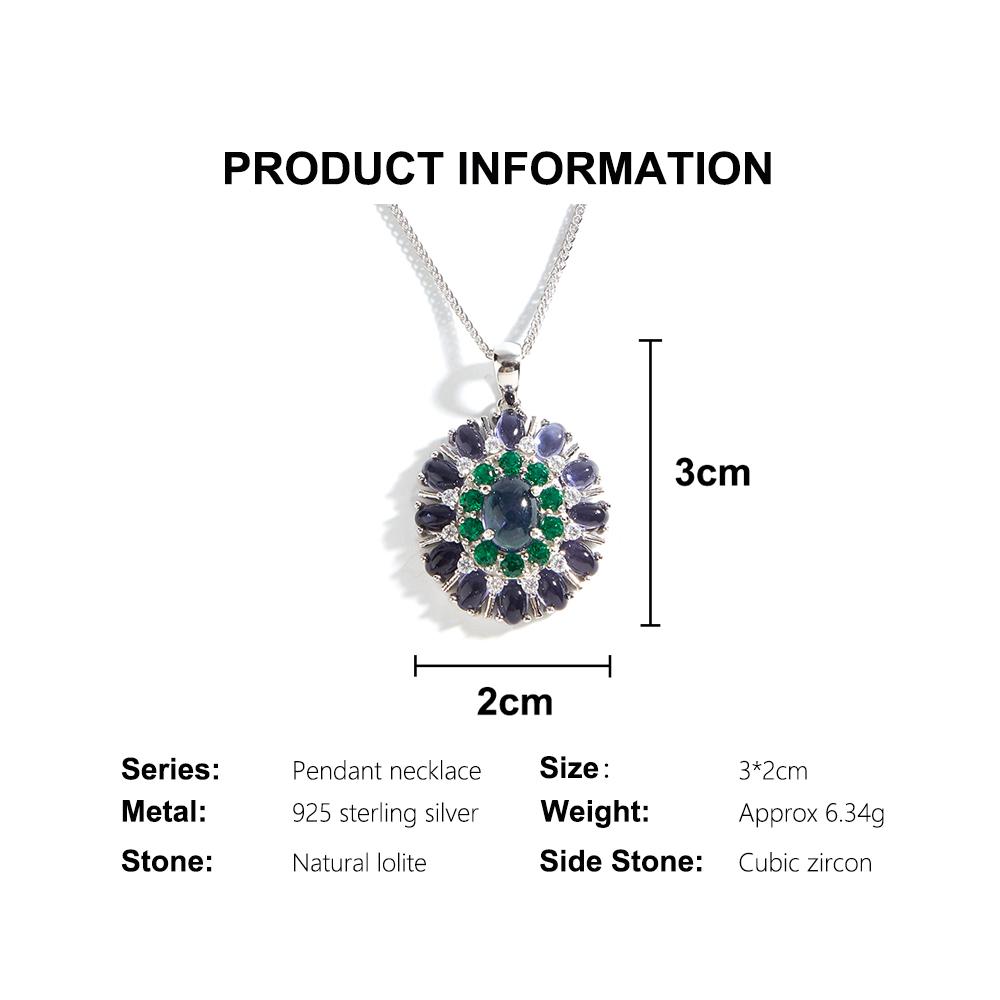New Luxury 925 Sterling Silver Women's Pendant Necklace Natural Iolite Oval Gemstones Party Fine Jewelry for Wife's Daily Gifts