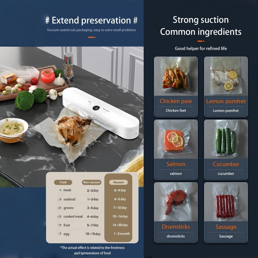 Vacuum Sealer Dry Wet Food Preservation Automatic Packaging Machine with 10 Vacuum Bags (BPA Free, FDA Approved)