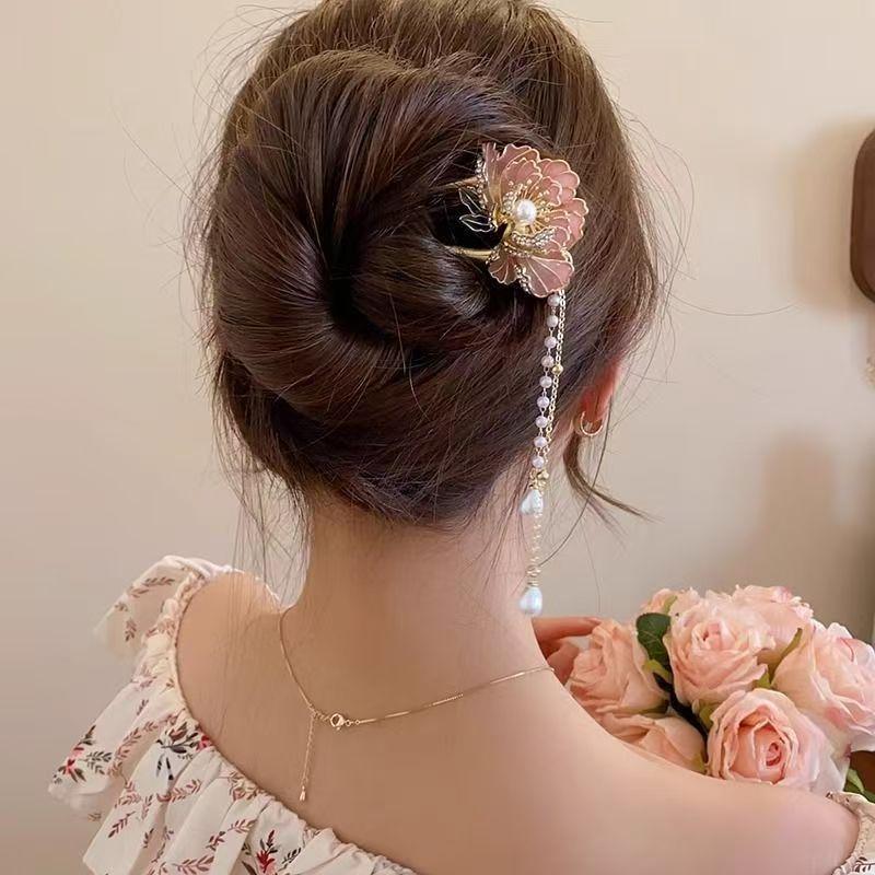 Chinese Style Peony Flower Hairpin Womens New Chinese Style Tassel Hair Accessories