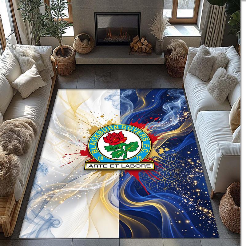 Blackburn Rovers Football Print Crystal Velvet Rug, Comfortable Water Absorbent Non Slip Indoor Floor Carpet