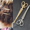 1x copricapo per capelli con fermaglio per capelli a forma di forbici dorate e argentate alla moda da donna