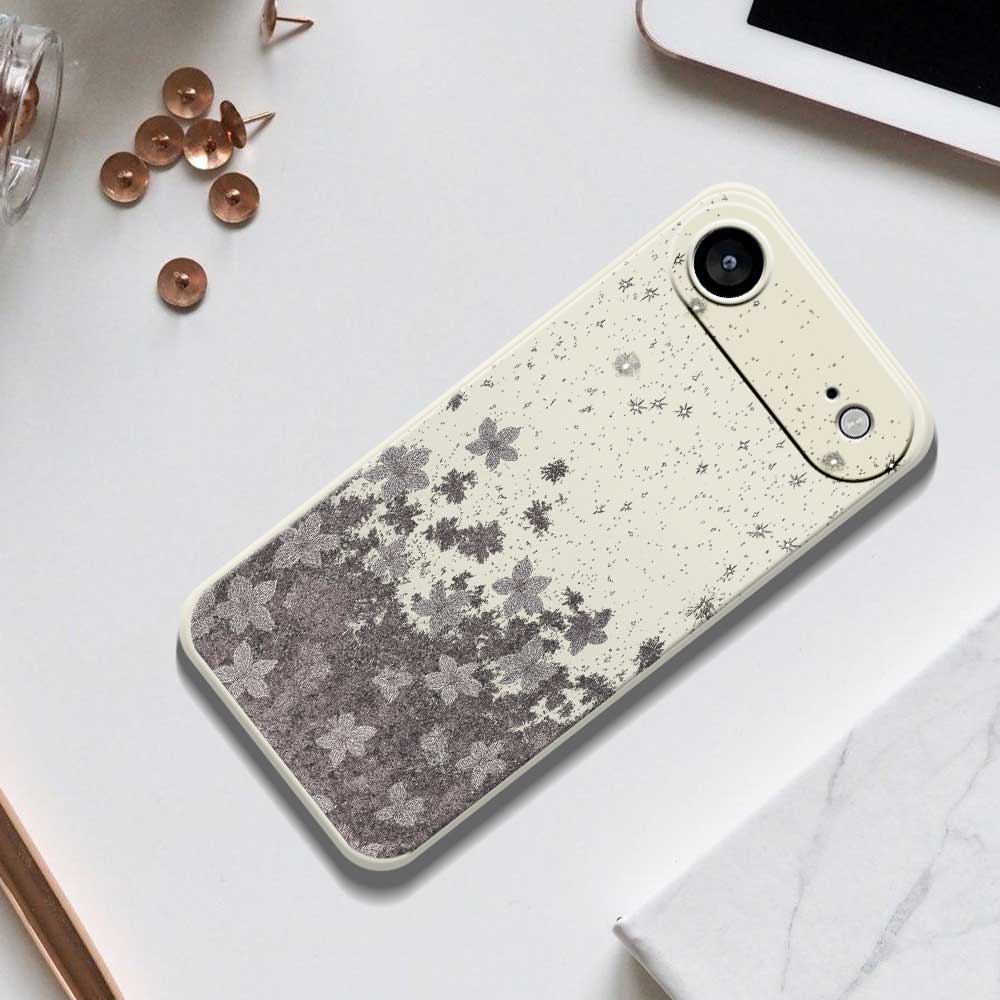 For iPhone 17 Air Case Grey Flowers Pattern Printing Straight Edge TPU Phone Back Cover