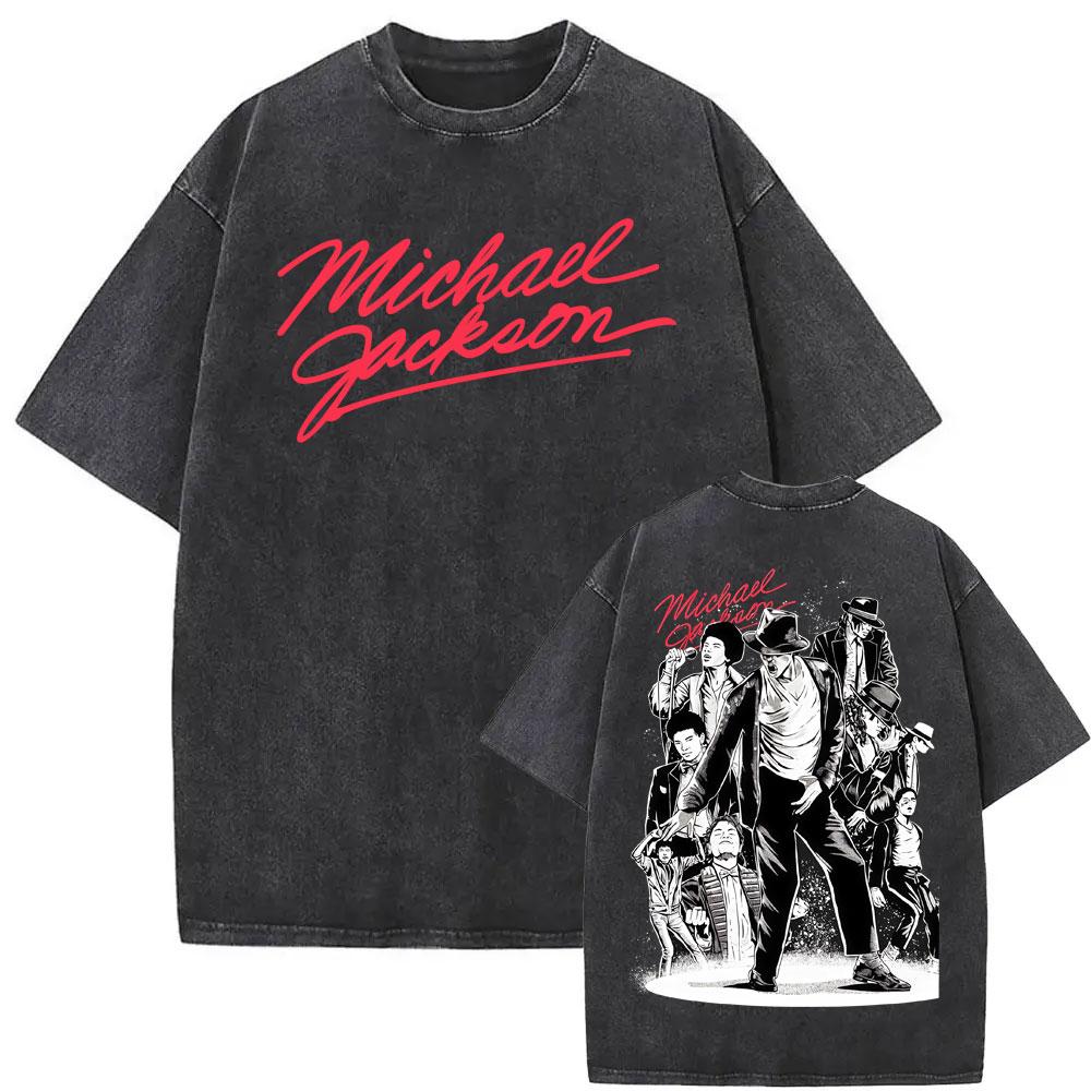 Michael Jackson King of Pop MJ Vintage Washed T-Shirt Herren Damen High Street Gothic Klassisches T-Shirt Sommer Oberteile Hip Hop T-Shirt