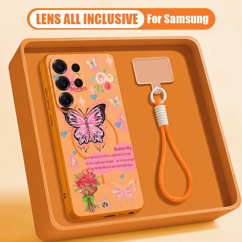 Colorful Butterfly Pattern Case For Samsung S26 Ultra S25 FE S24 S24 Plus A57 A37 A17 A56 A36 A16 A55 A35 A15 A54 5G Hybrid Magnetic Matte Cover
