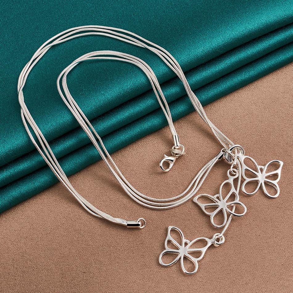 URMYLADY 925 Sterling Silver Butterfly 20 Inch Pendant Necklace For Women Wedding Party Fashion Jewelry