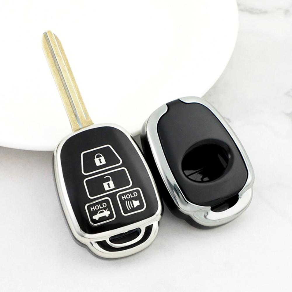 

Модный чехол-накладка из ТПУ с серебристой окантовкой для ключа автомобиля, брелок для Toyota RAV4 HiAce Land Cruiser Aqua Ractis Corolla Vitz, аксессуары 4 buttons чёрный