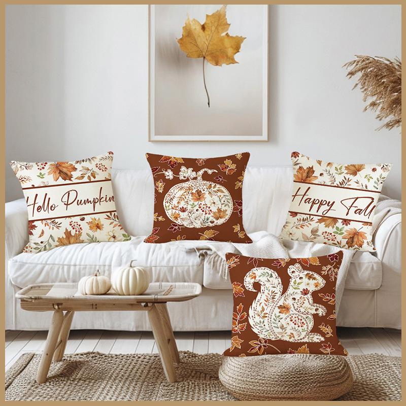 Living Room Decoration Pillowcase Cushion Cover Pillowcase Autumn Maple Leaf Linen Printed Home Pillowcase
