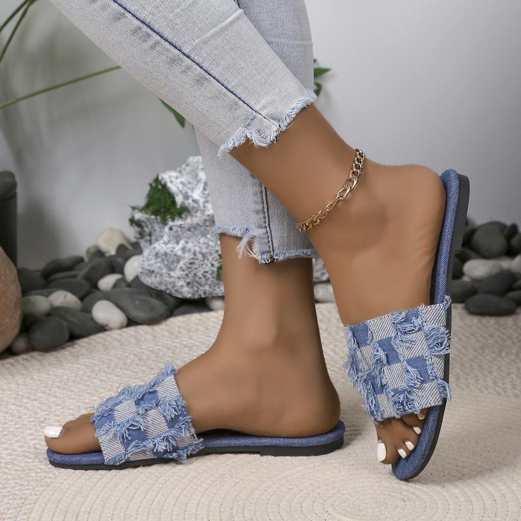 Mode Damen Flache Hausschuhe 2024 Sommer Luxus Outdoor Strand Flip Flops Damen Sandalen Karierte Designer Pantoletten Frau ers SchuheSlipp