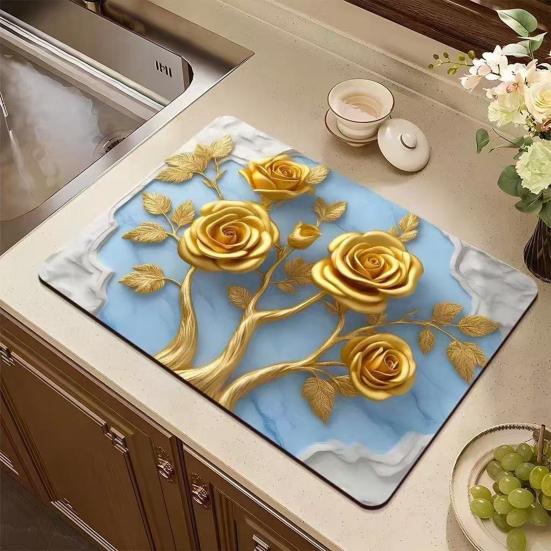 Floral Dish Drying Mat Absorbent Kitchen Drying Mat Reusable Washable Dish Drying Pad Non-slip