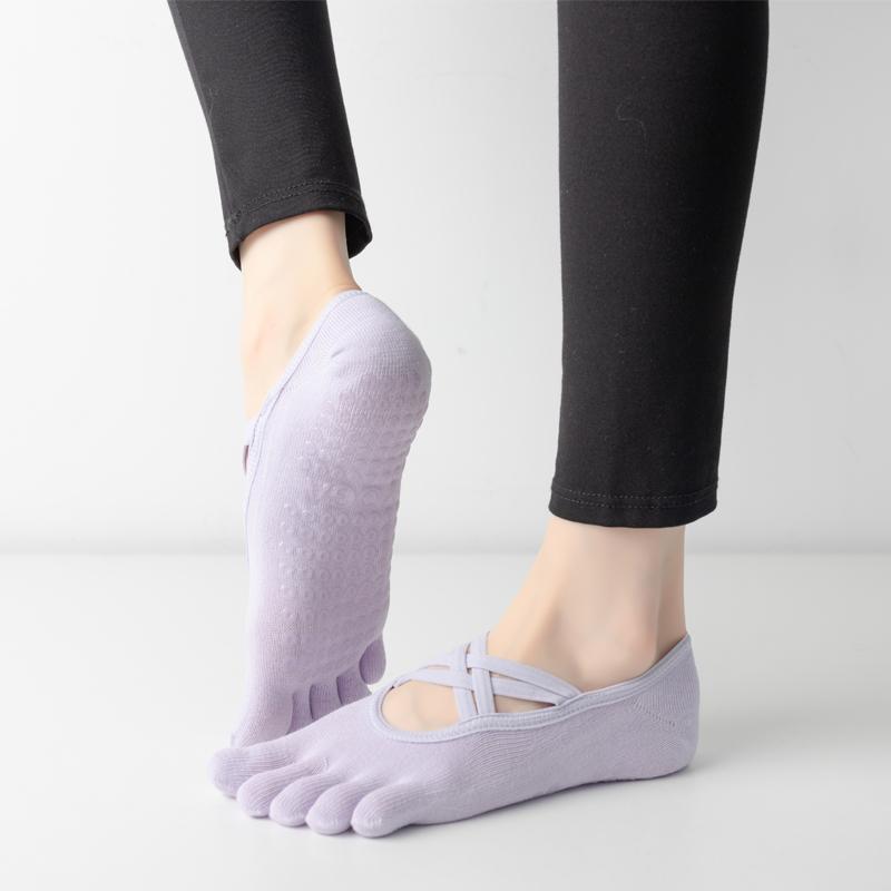 New Women Anti Slip Pilates Socks Five Toe Silicone Non-Slip Yoga Sock Bandage Ballet Dance Ladies Fitness Sports Cotton Sock