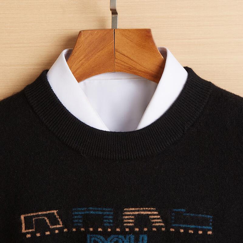 Hengyuanxiang Herren Jacquard Strick Rundhals Wolle & Kaschmir Pullover