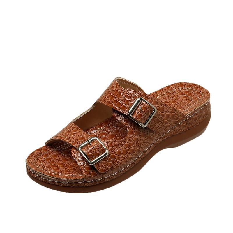 Spring and summer women's shoes large size thick-soled wedge heels women's cool slippers fashion casual double buckle with cool slippers