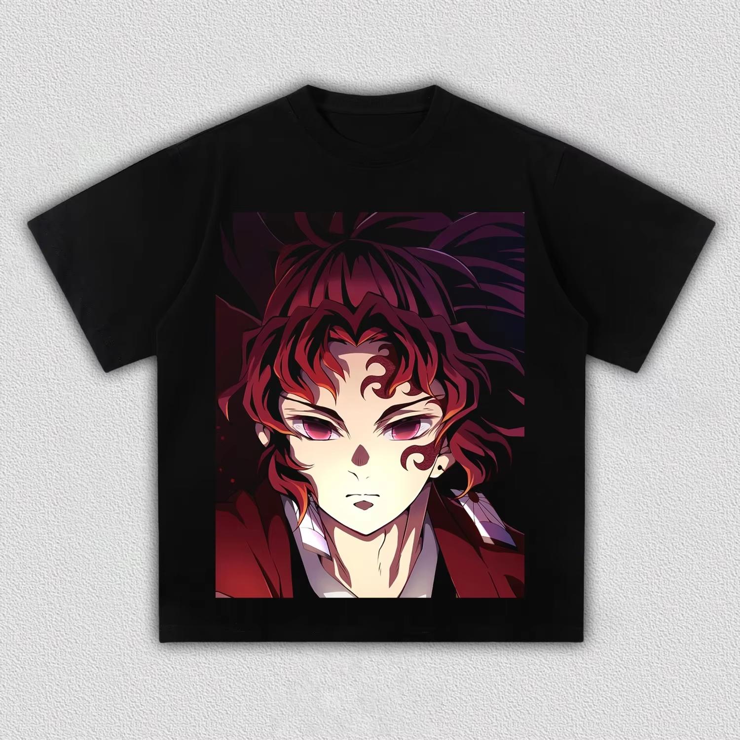 Demon Slayer Yoriichi Tsugikuni Anime Print T-shirt, Unisex Cool Manga Art Graphic Tee, Casual Streetwear Short Sleeve Top 4XL