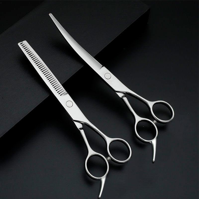 Pet Grooming Scissors: Straight & Curved for Dog Hair and Teddy Bear Trimming