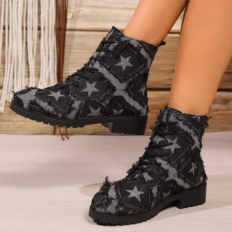 Lerret Plattform Ankelstøvletter Kvinner Sportssko Nye Designer Snøresko Trend Merke Koselige Gåpumps Motorsykkelstøvletter