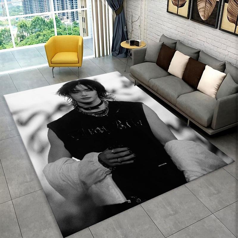 Fashion Kpop Hyunjin Stray Kids Non-Slip Area Rug for Living Room,Bedroom,Playroom,Soft Carpet Floor Mat Home Decor Rug Kid Room