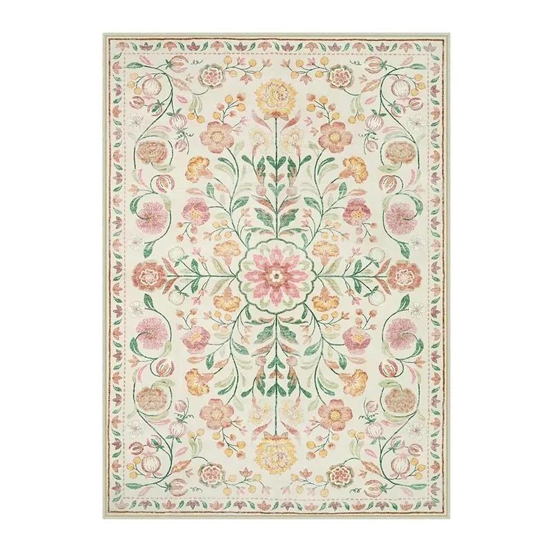 Boheemse Roze Bloemen Vloerkleed voor Woonkamer Slaapkamer Antislip Zacht Machine Wasbaar Vloermat Huisdecoratie 120x160cm(46x62in)