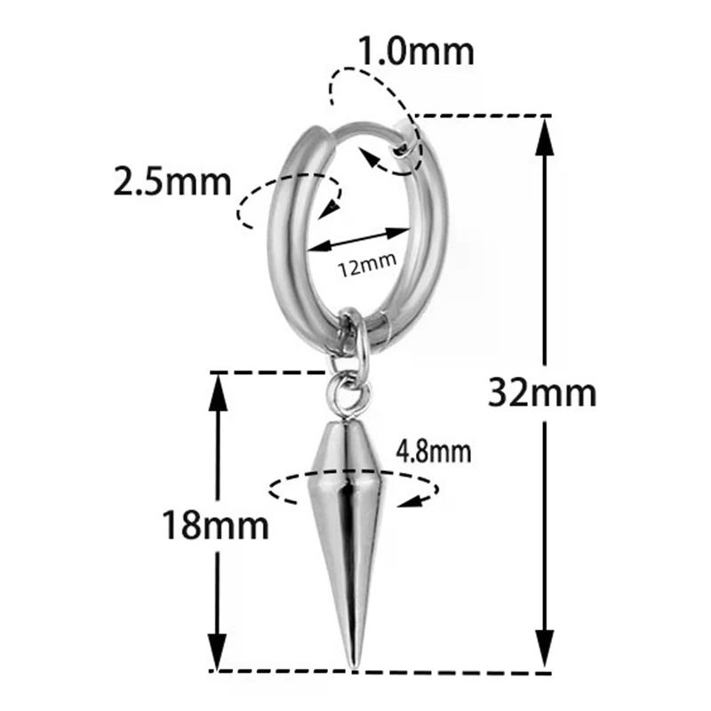 Orecchino a cerchio Punk con punta affusolata in acciaio inossidabile con borchia forata geometrica per donne uomini Hip Hop Rock Style Gioielli per orecchie