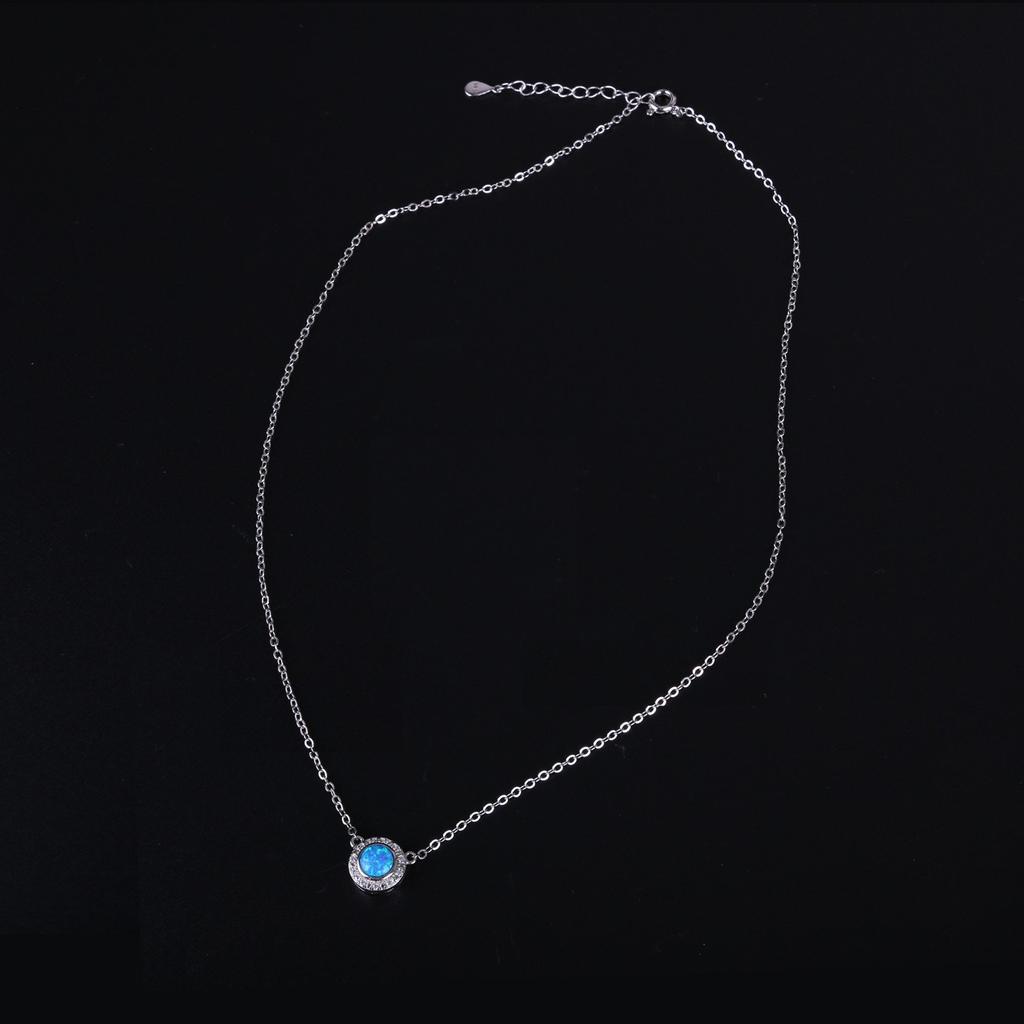 KELITCH Fashion Women's Choker Necklace Synthetic Opal Oval Pendant (16-18 inch) Chain (Blue)