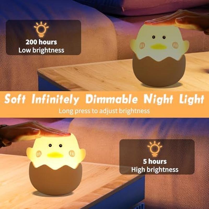 1pc Cute Eggshell Duck Silicone Night Light USB Interface Rechargeable Children's Room Night Light for Bedroom Bedside Kid Room