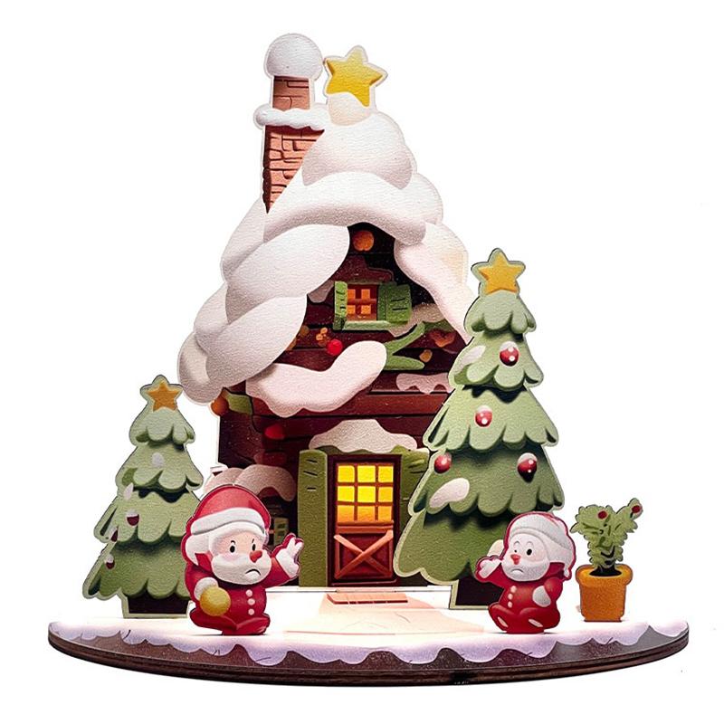 DIY Wooden Assembled Christmas Cartoon House Ornament Painted Decoration Children's New Year Gift
