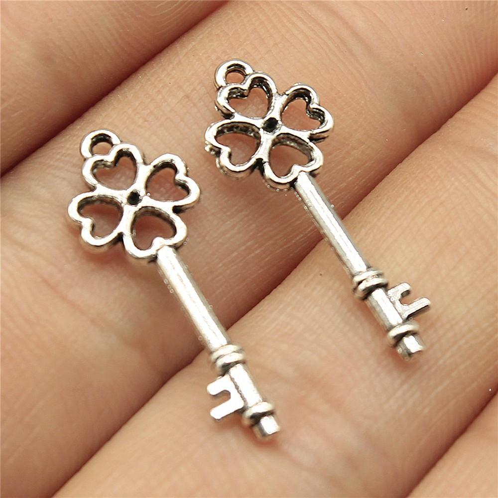 20pcs Key Charms Pendant Antique Silver Color Vintage Key Charm Pendants Jewelry Accessories DIY Retro Key Charms