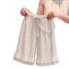 Girls' Floral Lace Trim Wide-Leg Cotton Pants - Summer Style