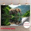 African Elephant Nature Tapestry Wildlife Reflection Lake Wall Hanging Animal Decor Bedroom Print