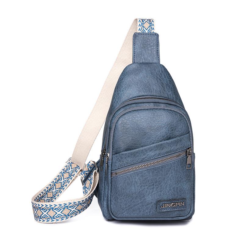 Women's Leather Chest Bag Solid Color Crossbody Bag Stitching Waist Bag Colorful Shoulder Straps