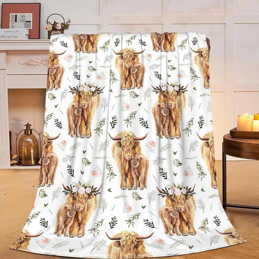 Hochlandkuh-Print Decke und Überwürfe Niedliches Bauernhoftier Kuh Geschenke Weiche Warme Bettwäsche Decke für Mädchen Kinder Erwachsene Sofa Reise