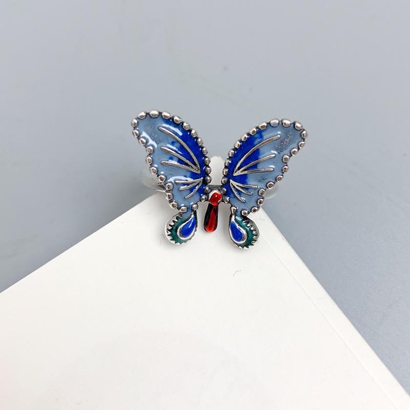 925 Sterling Silver Blue Butterfly Enamel Ring: Retro, Exquisite, Personalized Jewelry