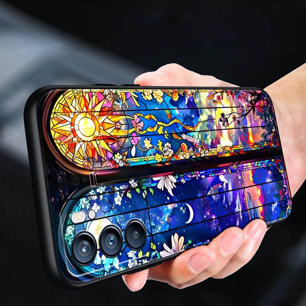 Beautiful Sun Moon Glass Phone Case For Oppo Reno 13 12 11 10 7 F Find X5 X6 A98 A80 A79 A78 A57 A54 A31 A17 Pro Soft TPU Cover