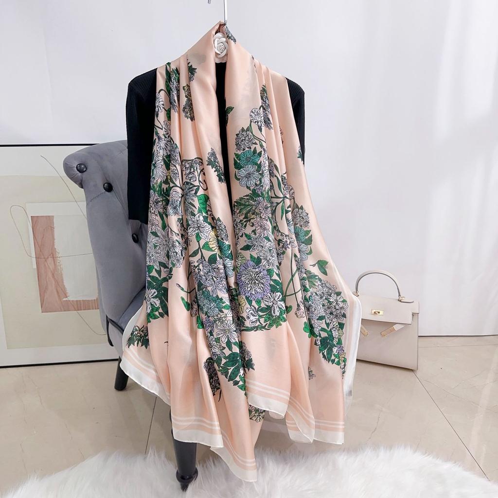 Elegant Floral Print Scarf for Women - Silky Polyester, Perfect for Beach, Sun Protection & Windproof - Fashionable Accessory