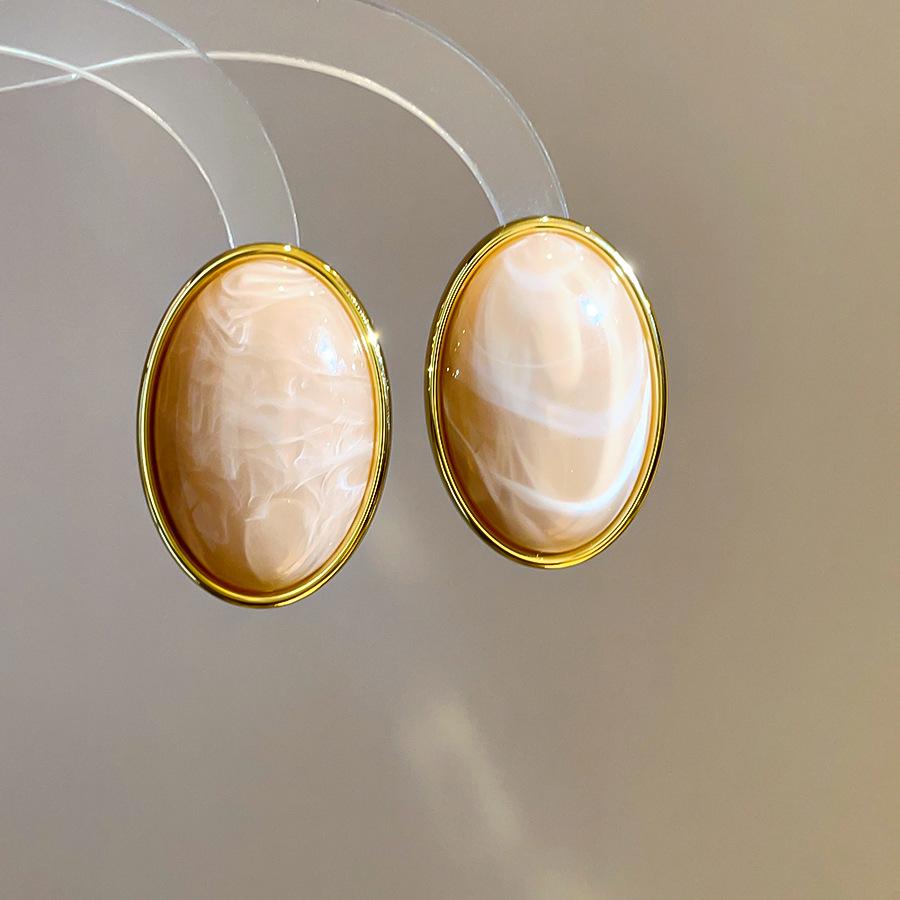 Retro Silver Needle Marbled Acrylic Oval Geometric Stud Earrings - Vintage Niche High-End Fashion Accessories for Women