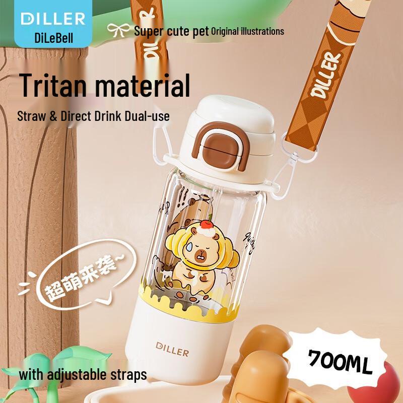 Diller Capybara Tritan Dual-Drink Water Bottle, 700ml