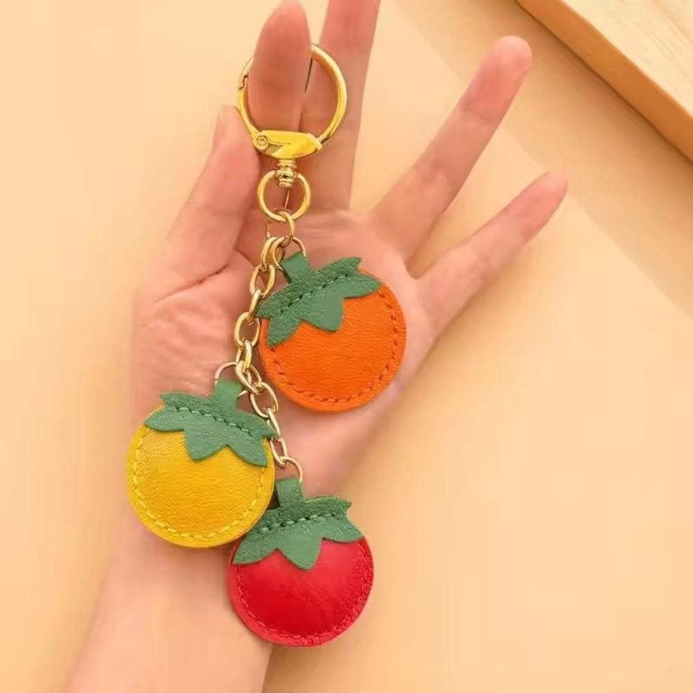 Lustiger Früchte Schlüsselanhänger PU Leder Orange Schlüsselring Mode Tomaten Anhänger Rucksack Dekoration