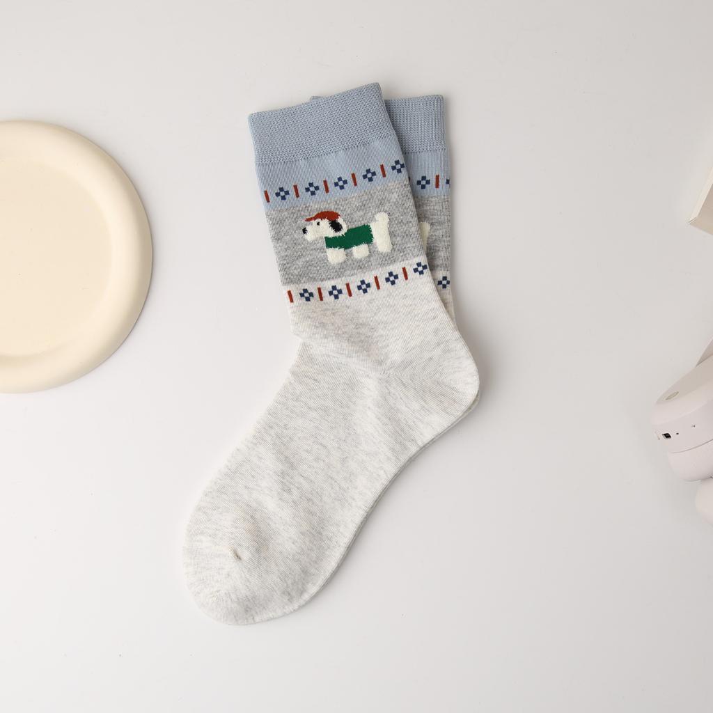 Simple Original Socks Socks Boneless Socks Retro Style Pet Park Cute Cartoon Medium Tube Kitten Cotton Socks Average Size